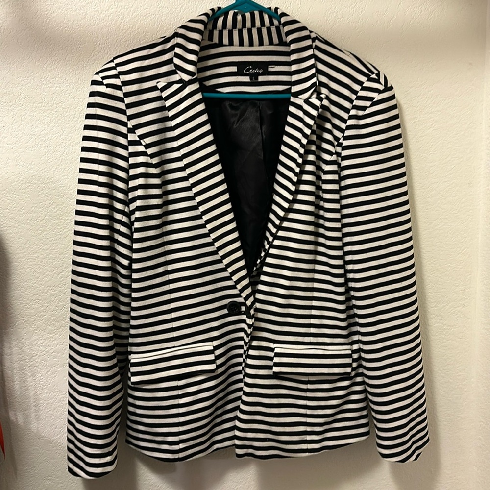 Vintage Black and White Horizontal Striped Blazer